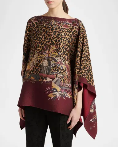 Etro Multi Animal-Print Wool Twill Poncho | Thumbnail 4 Etro Multi Animal-Print Wool Twill Poncho | Thumbnail 4