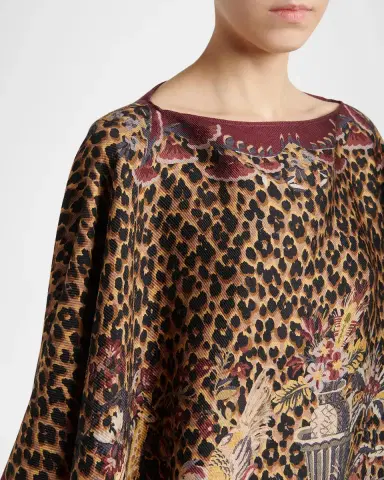 Etro Multi Animal-Print Wool Twill Poncho | Thumbnail 5 Etro Multi Animal-Print Wool Twill Poncho | Thumbnail 5