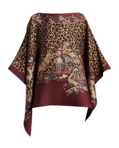 Etro Multi Animal-Print Wool Twill Poncho | Thumbnail 1 Etro Multi Animal-Print Wool Twill Poncho | Thumbnail 1