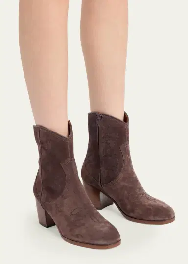 Valentino Garavani 40mm Bard Embroidered Suede Ankle Boots | Thumbnail 2 Valentino Garavani 40mm Bard Embroidered Suede Ankle Boots | Thumbnail 2