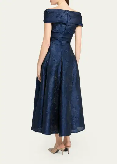 Talbot Runhof Off-Shoulder Jacquard Dress with Pockets | Thumbnail 3 Talbot Runhof Off-Shoulder Jacquard Dress with Pockets | Thumbnail 3