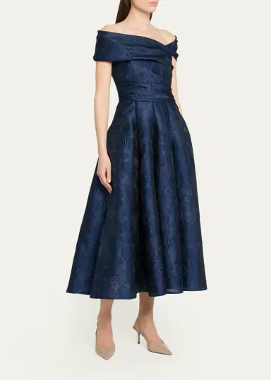 Talbot Runhof Off-Shoulder Jacquard Dress with Pockets | Thumbnail 4 Talbot Runhof Off-Shoulder Jacquard Dress with Pockets | Thumbnail 4