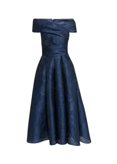 Talbot Runhof Off-Shoulder Jacquard Dress with Pockets | Thumbnail 1 Talbot Runhof Off-Shoulder Jacquard Dress with Pockets | Thumbnail 1