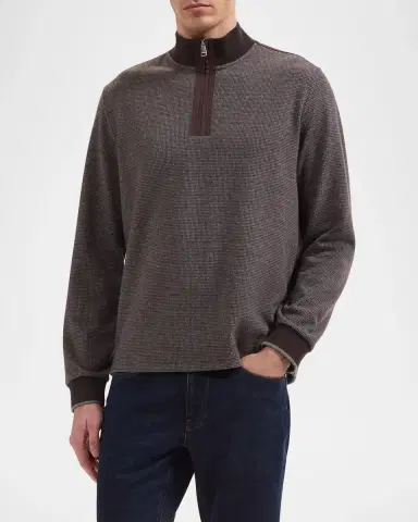 Bugatchi Men's Micro-Houndstooth Knit Quarter-Zip Sweater | Thumbnail 4 Bugatchi Men's Micro-Houndstooth Knit Quarter-Zip Sweater | Thumbnail 4