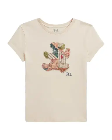 Ralph Lauren Little Girl's & Girl's Polo Bear Patchwork Cotton T-Shirt | Thumbnail 1 Ralph Lauren Little Girl's & Girl's Polo Bear Patchwork Cotton T-Shirt | Thumbnail 1