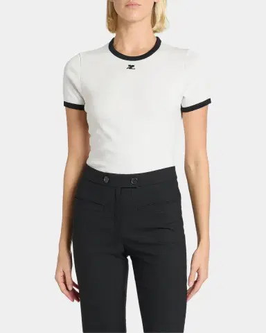 Courreges Contrast Trim Short-Sleeve T-Shirt | Thumbnail 4 Courreges Contrast Trim Short-Sleeve T-Shirt | Thumbnail 4