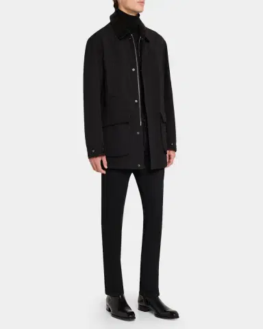 Tom Ford Men's Leather-Trim Canvas Field Jacket | Thumbnail 2 Tom Ford Men's Leather-Trim Canvas Field Jacket | Thumbnail 2