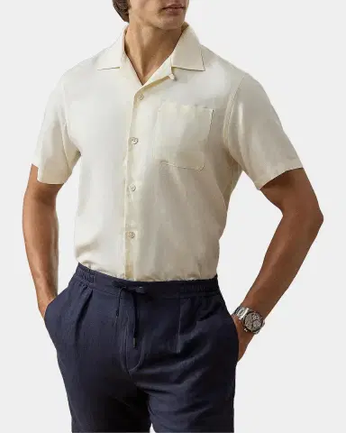 Ralph Lauren Purple Label Men's Silk-Linen Camp Shirt | Thumbnail 4 Ralph Lauren Purple Label Men's Silk-Linen Camp Shirt | Thumbnail 4