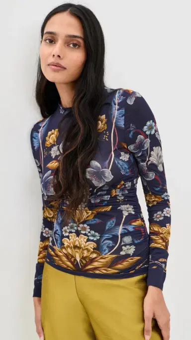 Farm Rio Golden Nature Blouse Golden Nature Navy Blue | Thumbnail 2 Farm Rio Golden Nature Blouse Golden Nature Navy Blue | Thumbnail 2