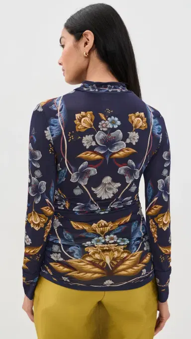 Farm Rio Golden Nature Blouse Golden Nature Navy Blue | Thumbnail 3 Farm Rio Golden Nature Blouse Golden Nature Navy Blue | Thumbnail 3