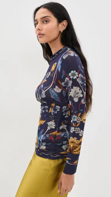 Farm Rio Golden Nature Blouse Golden Nature Navy Blue | Thumbnail 4 Farm Rio Golden Nature Blouse Golden Nature Navy Blue | Thumbnail 4