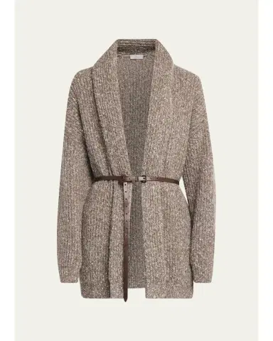 Brunello Cucinelli Micro Paillette Wool Knit Shawl-Collar Cardigan | Thumbnail 1 Brunello Cucinelli Micro Paillette Wool Knit Shawl-Collar Cardigan | Thumbnail 1