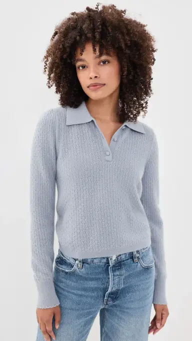 Frame The Cashmere Long Sleeve Honeycomb Polo Sweater | Thumbnail 2 Frame The Cashmere Long Sleeve Honeycomb Polo Sweater | Thumbnail 2