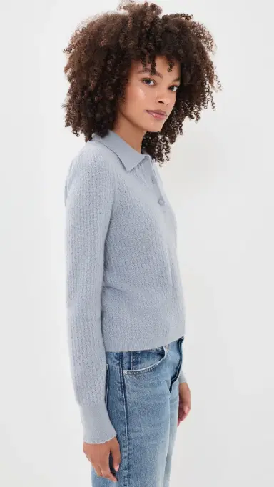 Frame The Cashmere Long Sleeve Honeycomb Polo Sweater | Thumbnail 4 Frame The Cashmere Long Sleeve Honeycomb Polo Sweater | Thumbnail 4