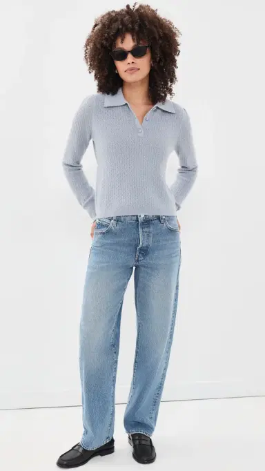 Frame The Cashmere Long Sleeve Honeycomb Polo Sweater | Thumbnail 5 Frame The Cashmere Long Sleeve Honeycomb Polo Sweater | Thumbnail 5