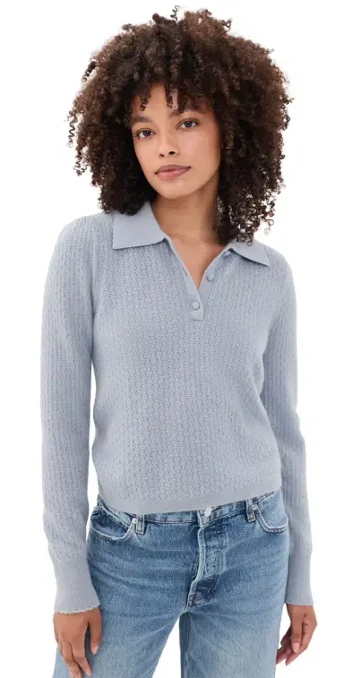 Frame The Cashmere Long Sleeve Honeycomb Polo Sweater | Thumbnail 1 Frame The Cashmere Long Sleeve Honeycomb Polo Sweater | Thumbnail 1