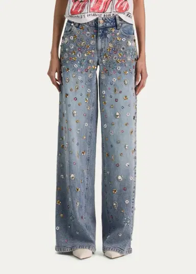 Alice + Olivia Amazing Embellished Mid-Rise Baggy Jeans | Thumbnail 4 Alice + Olivia Amazing Embellished Mid-Rise Baggy Jeans | Thumbnail 4