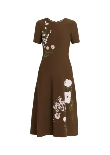 Oscar de la Renta Short-Sleeve Multi Floral Knit Midi Dress | Thumbnail 1 Oscar de la Renta Short-Sleeve Multi Floral Knit Midi Dress | Thumbnail 1