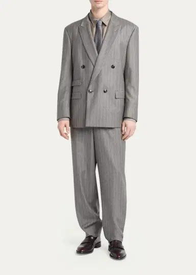 Giorgio Armani Men's Silk-Blend Micro-Chevron Button-Down Shirt | Thumbnail 3 Giorgio Armani Men's Silk-Blend Micro-Chevron Button-Down Shirt | Thumbnail 3