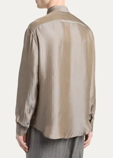 Giorgio Armani Men's Silk-Blend Micro-Chevron Button-Down Shirt | Thumbnail 4 Giorgio Armani Men's Silk-Blend Micro-Chevron Button-Down Shirt | Thumbnail 4