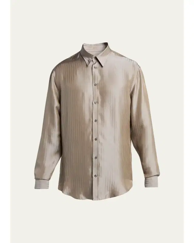 Men's Silk-Blend Micro-Chevron Button-Down Shirt Men's Silk-Blend Micro-Chevron Button-Down Shirt