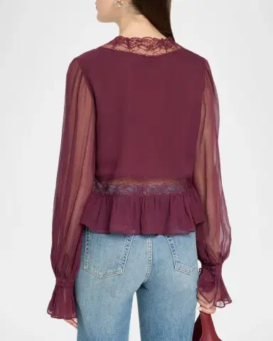 LoveShackFancy Thessira Lace-Trim Chiffon Blouse | Thumbnail 3 LoveShackFancy Thessira Lace-Trim Chiffon Blouse | Thumbnail 3