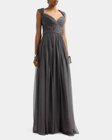 Pamella Roland Sleeveless Ruched Chiffon Cape Gown | Thumbnail 2 Pamella Roland Sleeveless Ruched Chiffon Cape Gown | Thumbnail 2