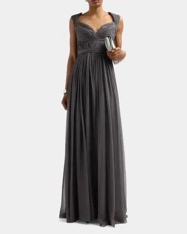 Pamella Roland Sleeveless Ruched Chiffon Cape Gown | Thumbnail 4 Pamella Roland Sleeveless Ruched Chiffon Cape Gown | Thumbnail 4