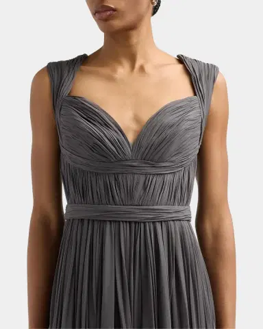 Pamella Roland Sleeveless Ruched Chiffon Cape Gown | Thumbnail 5 Pamella Roland Sleeveless Ruched Chiffon Cape Gown | Thumbnail 5
