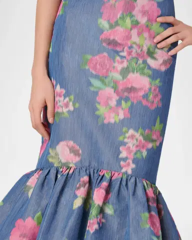 Shoshanna Julieanne Strapless Floral Taffeta Mermaid Midi Dress | Thumbnail 4 Shoshanna Julieanne Strapless Floral Taffeta Mermaid Midi Dress | Thumbnail 4