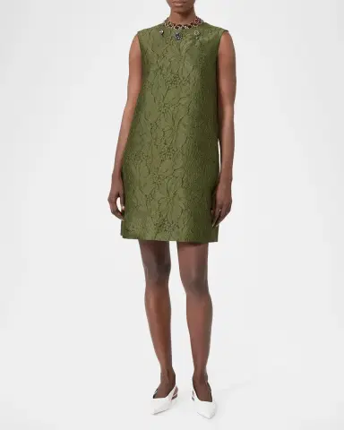 Max Mara Embellished Floral Jacquard Sleeveless Mini Shift Dress | Thumbnail 2 Max Mara Embellished Floral Jacquard Sleeveless Mini Shift Dress | Thumbnail 2