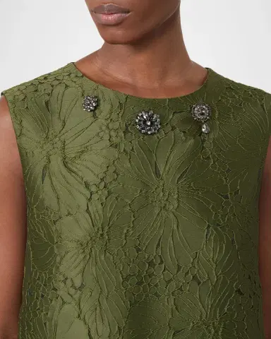 Max Mara Embellished Floral Jacquard Sleeveless Mini Shift Dress | Thumbnail 5 Max Mara Embellished Floral Jacquard Sleeveless Mini Shift Dress | Thumbnail 5