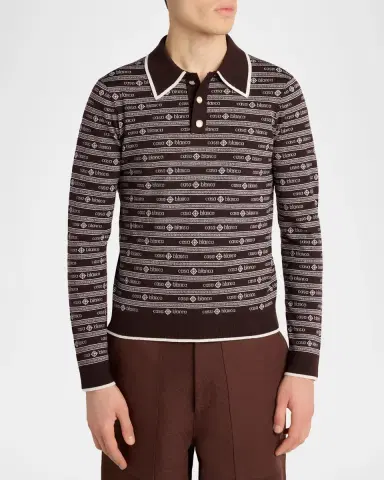 Casablanca Men's Wool Knit Logo Long-Sleeve Polo Shirt | Thumbnail 4 Casablanca Men's Wool Knit Logo Long-Sleeve Polo Shirt | Thumbnail 4