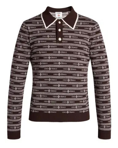 Casablanca Men's Wool Knit Logo Long-Sleeve Polo Shirt | Thumbnail 1 Casablanca Men's Wool Knit Logo Long-Sleeve Polo Shirt | Thumbnail 1