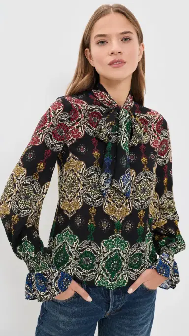 Alice + Olivia loyd Neck Wrap Button Down Shirt Road To ove g | Thumbnail 2 Alice + Olivia loyd Neck Wrap Button Down Shirt Road To ove g | Thumbnail 2