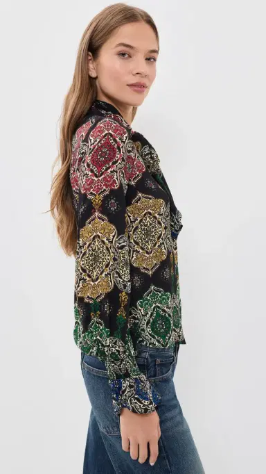 Alice + Olivia loyd Neck Wrap Button Down Shirt Road To ove g | Thumbnail 4 Alice + Olivia loyd Neck Wrap Button Down Shirt Road To ove g | Thumbnail 4