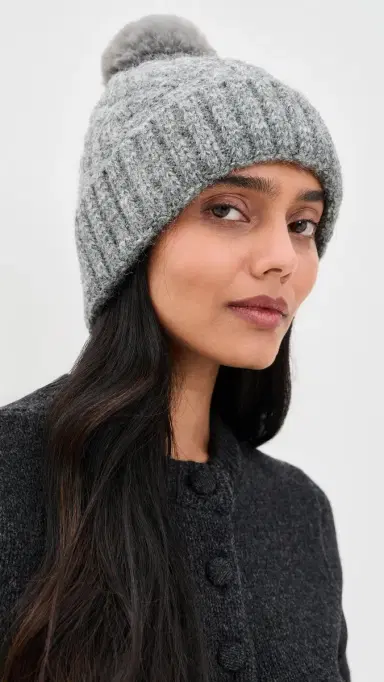 Hat Attack Alpine Cable Beanie With Pom Heather Grey One Size | Thumbnail 3 Hat Attack Alpine Cable Beanie With Pom Heather Grey One Size | Thumbnail 3