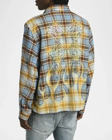 AMIRI Men's Cotton Plaid MA Quad Flames Button-Down Shirt | Thumbnail 3 AMIRI Men's Cotton Plaid MA Quad Flames Button-Down Shirt | Thumbnail 3