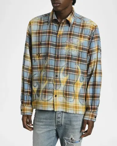 AMIRI Men's Cotton Plaid MA Quad Flames Button-Down Shirt | Thumbnail 4 AMIRI Men's Cotton Plaid MA Quad Flames Button-Down Shirt | Thumbnail 4