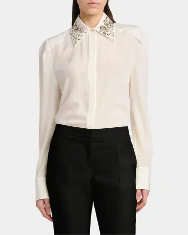 McQueen Embellished Collar Silk Button-Down Shirt | Thumbnail 4 McQueen Embellished Collar Silk Button-Down Shirt | Thumbnail 4