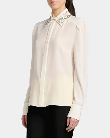McQueen Embellished Collar Silk Button-Down Shirt | Thumbnail 6 McQueen Embellished Collar Silk Button-Down Shirt | Thumbnail 6