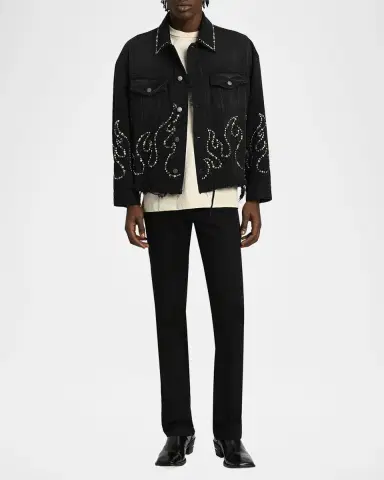 AMIRI Men's Oversized Studded Flame Black Denim Jacket | Thumbnail 2 AMIRI Men's Oversized Studded Flame Black Denim Jacket | Thumbnail 2