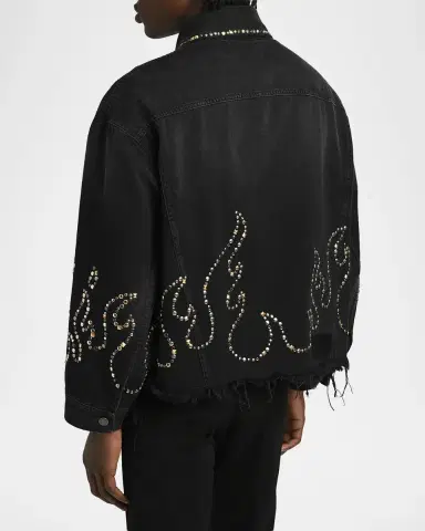 AMIRI Men's Oversized Studded Flame Black Denim Jacket | Thumbnail 3 AMIRI Men's Oversized Studded Flame Black Denim Jacket | Thumbnail 3