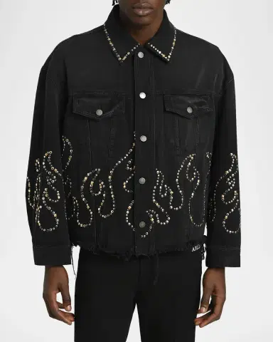 AMIRI Men's Oversized Studded Flame Black Denim Jacket | Thumbnail 4 AMIRI Men's Oversized Studded Flame Black Denim Jacket | Thumbnail 4