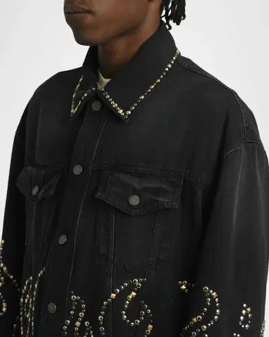 AMIRI Men's Oversized Studded Flame Black Denim Jacket | Thumbnail 5 AMIRI Men's Oversized Studded Flame Black Denim Jacket | Thumbnail 5