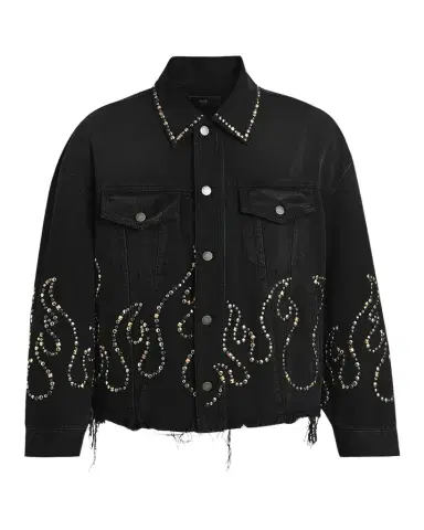 AMIRI Men's Oversized Studded Flame Black Denim Jacket | Thumbnail 1 AMIRI Men's Oversized Studded Flame Black Denim Jacket | Thumbnail 1