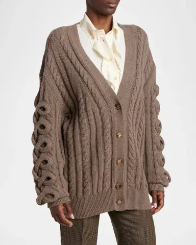 Etro Loop Cable Knit V-Neck Cardigan | Thumbnail 4 Etro Loop Cable Knit V-Neck Cardigan | Thumbnail 4