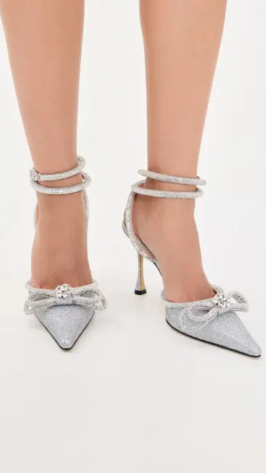 Mach & Mach Double Bow Glitter High Heels Silver | Thumbnail 3 Mach & Mach Double Bow Glitter High Heels Silver | Thumbnail 3