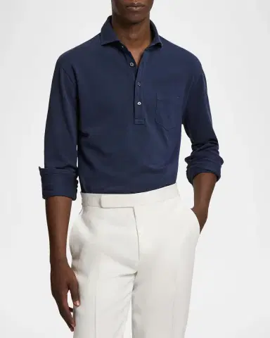 Ralph Lauren Purple Label Men's Washed Piqué Polo Shirt | Thumbnail 4 Ralph Lauren Purple Label Men's Washed Piqué Polo Shirt | Thumbnail 4