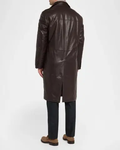 Brunello Cucinelli Men's Napa Leather Overcoat with Thermore Padding | Thumbnail 3 Brunello Cucinelli Men's Napa Leather Overcoat with Thermore Padding | Thumbnail 3